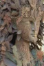 Placeholder: Janus-faced statue made out of quilling such as wood, foliage, feathers, beads, and flowers with a single eye at Burning Man: insanely detailed; quilling; elegant, fantasy, rose tones, beautiful, rapturous