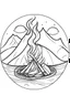 Placeholder: campfire minimalistic, line art, background, vector, svg, coloring page, black outline on white background