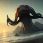 Placeholder: franz frazetta style, kraken on the sea, sunrise, open seas