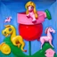 Placeholder: Big pink plastic toy horse.19th painting