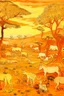 Placeholder: A light rosy orange savanna with animals painted by Vincent van Gogh