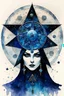 Placeholder: ink wash and watercolor illustration of the symbol of an ancient Catalan female vampire coven , in the form of highly detailed 12 sided star worked in lapis lazuli, aquamarine, and jade, with the all seeing eye at its center lapel pin, in the graphic novel style of Bill Sienkiewicz, Jean Giraud Moebius, and Enki Bilal