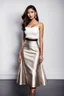 Placeholder: fullbody shot of young-beautiful-ozbek-with-a-perfect-face-with-make-up-wearing-top and midi plated skirt