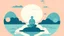 Placeholder: Create a minimalist, flat-style illustration capturing the essence of mindful meditation. Depict a character meditating in a natural setting using the chosen color palette - #87CEEB for a celestial sky, #00CED1 for tranquil waters, and #2C363F for grounding elements. Infuse a subtle grain texture for added depth. Emphasize simplicity and tranquility, portraying the transformative and holistic nature of the meditation experience.