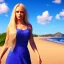 Placeholder: Beautiful full body woman blue eyes long blond hair in an hippy dress on a beach, unreal engine, 4k