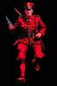 Placeholder: poster of a german soldier(uniform and face based on racist steriotypes) running towards viewer, a knife i one hand, and a gun(barrel pointing at viewer) in the other. retro poster monochrome with white background
