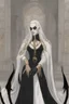 Placeholder: Toomb of the vampire Count Strahd Von Zarovich. Grand room, stone and marble, dark, black coffin made of polished ebony wood and brass. No windows. Strahd bracing his arm on the coffin, being kissed by a woman with long white hair.