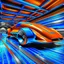 Placeholder: award winning car and driver photograph of a futuristic station wagon designed by only one vehicle per image painted metallic orange traveling at a high rate of speed, jet intake off of front center of vehicle and jet exhaust out the rear with bright blue flame, bilaterally symetrical, more a high speed road vehicle