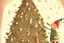 Placeholder: Christmas illustration, whimsical, detailed, warm colors, grainy texture, subject: decorating the christmas tree