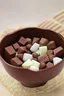 Placeholder: Small cubic chocolates in rice bowl