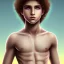 Placeholder: beautiful 12 year old arabic boy with curly hair and light blue eyes, shirtless