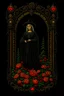 Placeholder: Jan Van Eyck Ornate Halloween Fantasy Art T-Shirt Design, Black Background