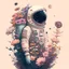 Placeholder: "floral astronaut" hand-drawn digital art, muted tones, flowers everywhere, colorful garden, beautiful galaxy, REALISTIC