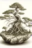 Placeholder: Pen drawing of a bonsai tree growing on a thin rock in the air, twisted roots and branches