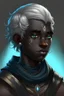 Placeholder: A young male Air genasi with black skin ahs some hair