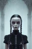 Placeholder: Portrait de Wednesday Addams , hdr, très réaliste , très intriqué, très détaillé , très précis 16k, angle parfait, figure de cinéma, arrière plan d'une gare de chemin de fer, octane effect, rendering 3d, unreal engine, cinema 4d