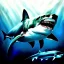 Placeholder: Epic fullsize oil Drawing of Photorealistic dramatic hyperrealistic,ultra realistic,hyper detailed, intricate, awesome, masterpiece, perfectly centered subject,with scars old Great White Shark, underwater, daylight ,by WLOP, Artgerm 8k