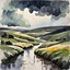 Placeholder: A Yorkshire scenery at dim light and rain painted in watercolours and oils by expressionist