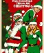 Placeholder: two elves. woman and man. stand apart. Christmas scene. poster. marvel comic.