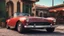 Placeholder: An antique car parked in front of a retro Italian restaurant, with a character leaning against it. The scene captures the essence of old-school mafia style, blending the "so bad" attitude with a touch of vintage charm. High quality, 8K, highly detailed hand and fingers, eyes and lips