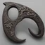 Placeholder: a combat karambit knife, intricately carved, etchings, designer, highly detailed