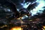 Placeholder: black dragon flying across the city at night dark fantasy lightening