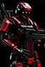 Placeholder: an army robot. guns are attached to his arms. it's color is black and red.