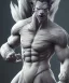 Placeholder:  unreal engine 5, avatar, goku, white and purple lines hair, fighting pose, muscular body, shirtless, volumetric details, hyper realism