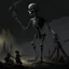 Placeholder: like "I Felt a Funeral in My Brain" by Boris Groh on Artstation, creepy giant skeleton looming over kids on a see-saw at dusk, noir, by Boris Groh.