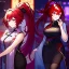 Placeholder: Clear focus, 8k, beautiful lighting, vibrant colors, girl, red hair, long hair, vibrant purple eyes, ponytail, messy hair, black stockings, chinese clothes,