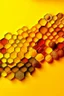 Placeholder: honeycombs of different colors and different sizes behind yellow background layout