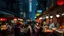 Placeholder: street food in Kuala Lumpur at night, eating stalls, eclectic mix of oriental food, people sitting eating at tables, atmosphere, award-winning colour photograph, beautiful composition, exquisite detail, Nikon 135mm