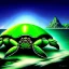 Placeholder: ultra detailed fullbody Drawing of a Cyborg Gigantic Green Crab on the shore ,metal body, open mouth, with sharp teeth, with glowing Green eyes, extremely detailed digital painting, intrincate, extremely detailed face,crystal clear Big eyes, in the style of Frank Frazetta, mystical colors , perfectly centered image, perfect composition, rim light, beautiful lighting, 8k, stunning scene, raytracing