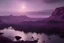 Placeholder: Purple alien sky, rocky river, science fiction landscape