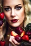 Placeholder: retrato de senhora,pintura,detalhes,textura,qualidade 8k,olhos castanhos,sardas,loira,perigoso,lúdico,montanhas,natureza,flores,fogo,cereja,morango,pêssego,estilo de rua,moda dos anos 80,retro, clássico, casual, rainha Catarina, resumo,