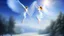 Placeholder: A majestic scene of angelic figures dancing gracefully in a heavenly landscape of snow and billowing clouds,in the Paradise Creation of Adam and Eve