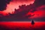 Placeholder: A dark sihlouette of a person floating among the beautiful haunting blood-red clouds