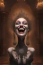 Placeholder: Head and shoulders image, Laughing hysterically, A Fantastical Heavy Metal Rock and Roll Comedy in 3D - Once upon time there lived a tiny, thin, slender, little woman named Gratebeg Giantittyz, a voluptuous beauty, wearing a skinsuit, inspired by all the works of art in the world, Absolute Reality, Reality engine, Realistic stock photo 1080p, 32k UHD, Hyper realistic, photorealistic, well-shaped, perfect figure, perfect face, a multicolored, watercolor stained, wall in the background,