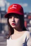 Placeholder: Mystery girl, red hat, head bowed. She has beautiful eyes. Her hair flies in the air., closed eyes, rtx, reflection, 8k, glow, winning photography, caustics