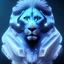 Placeholder: A beautiful portrait of a cyborg lion blue color scheme, high key lighting, volumetric light high details psychedelic background