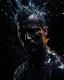 Placeholder: Portrait shot, Masterpice, man melting, art, {abstract}, heartless, 8k, black background, atmospheric, DLSR, soft focus, dispersion