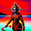 Placeholder: An oil painting of goddess Kali crossing a lake, neon red colors,