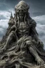 Placeholder: sculpture of a ancient gods on a top of a mountain . decayed and rotting with grotesque proportions and imagery. abstract grotesqueries, detailed texture, surreal horror, biomechanical design, by hr giger and beksinski