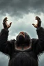 Placeholder: A gorilla anger , looking up to the sky , raising both hands up like prayer. A cloudy stormy . 4k, dramatic scene,