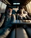 Placeholder: Ultra realistic back seat of limousine image, wide angle view, homeless men and woman, balls pool style, grunge clothing, hair, smoke, smile, soft color, highly detailed, unreal engine 5, ray tracing, RTX, lumen lighting, ultra detail, volumetric lighting, 3d, finely drawn, high definition, high resolution.