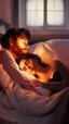 Placeholder: Remy Cogghe painting style, a trajectory a man holding his woman she is dying , she is laying down on bed in a foggy smoky background, in dark room with a dim candles light and a open window outside light , 4k, high quality photography