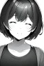 Placeholder: short hair girl, closed eyes, close-up, greyscale