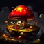 Placeholder: Wonderful spotless mushroom house in space. Floating Island in space. Black, crimson and lemon colored. fine detail oil painting photo realistic hyper detailed perfect composition trending on artstation.