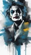 Placeholder: aesthetic, painterly style, modern ink, joker, blue, sensual, sultry, dark blouse, expressive pose, urbanpunk, abstract texture multilayer background, neo-expressionist , Russ Mills, Ian Miller