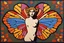 Placeholder: colorful psychedelic painting of ancient god psyche depicted in ancient mosaic art as a butterfly-winged woman by andy warhol